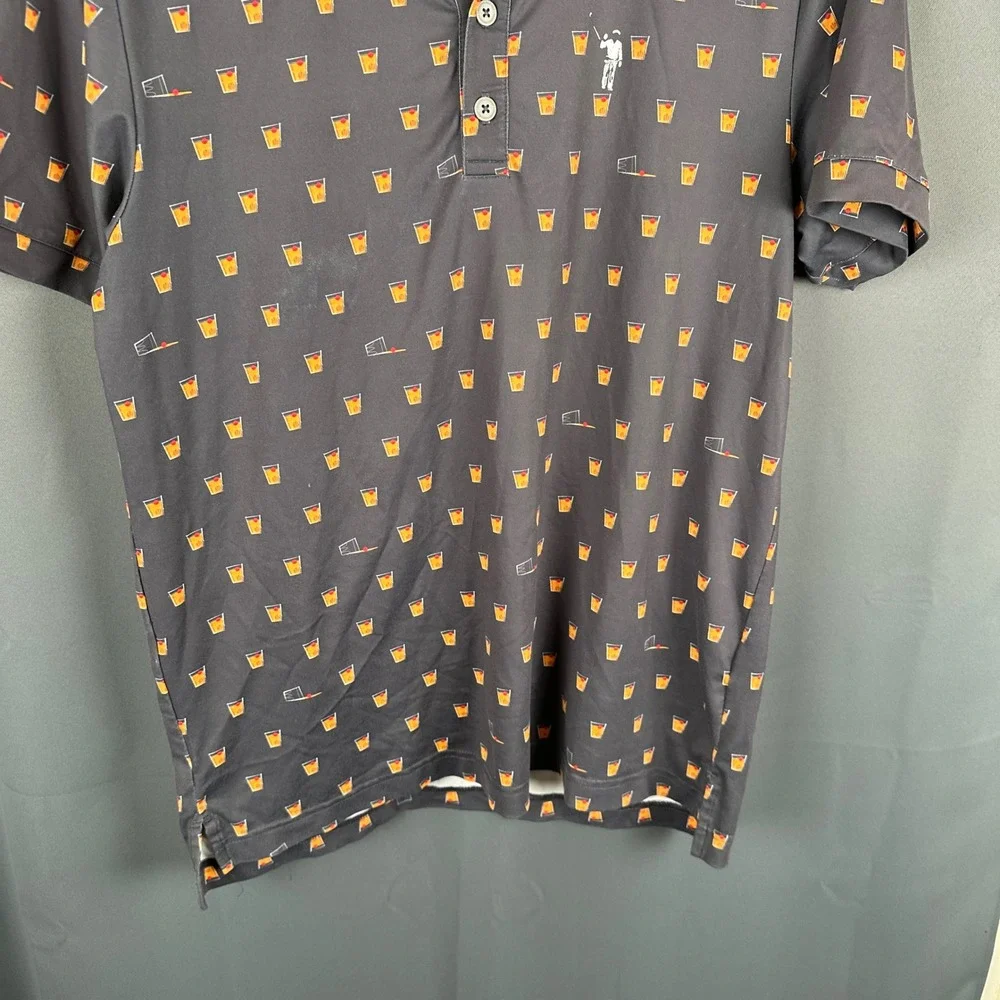 William Murray Mens Golf Polo Shirt Small Gray Cocktail Old Fashioned Plaid Trim